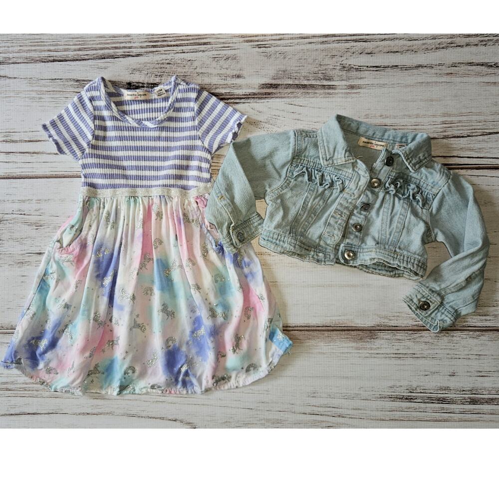 Nanette Lepore Girls Denim Jacket and Unicorn Dress sz 12M